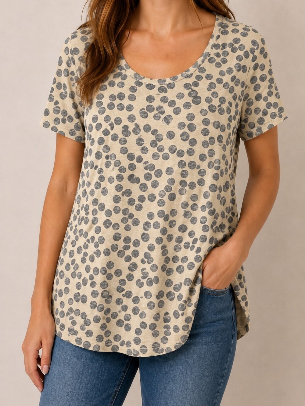 LuLaRoe Oversized Simply Comfortable Tee XS Cream Gray Polka Dot